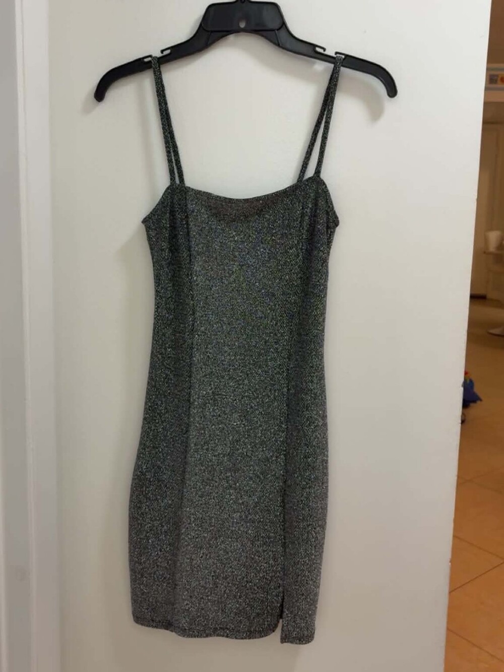 H&M Divided Black and Silver Glitter Cami Mini Dress, XS, Bodycon